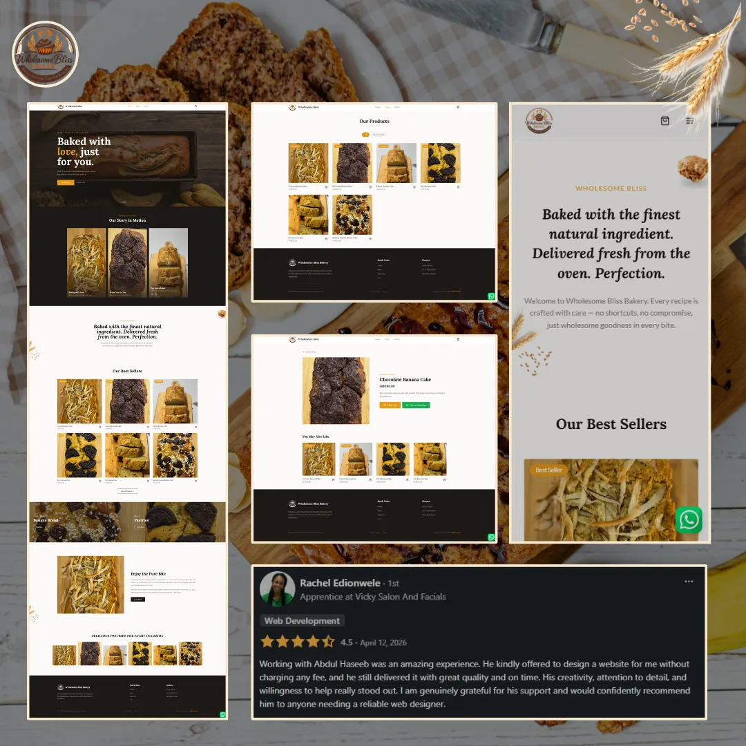 Wholesome Bliss Bakery website